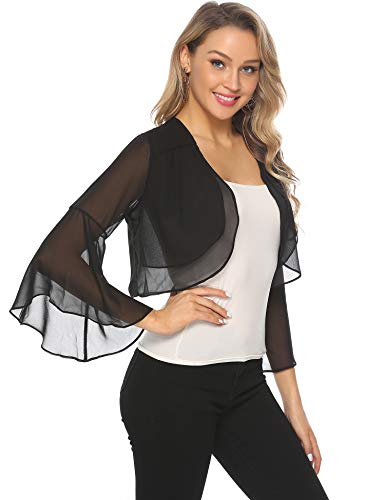 Aibrou Mujer Ruffle Manga Chiffon Bolero Shrug Frente Abrir Bolero Cardigan Camiseta Casual tee Tops