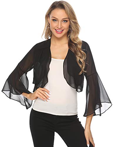 Aibrou Mujer Ruffle Manga Chiffon Bolero Shrug Frente Abrir Bolero Cardigan Camiseta Casual tee Tops