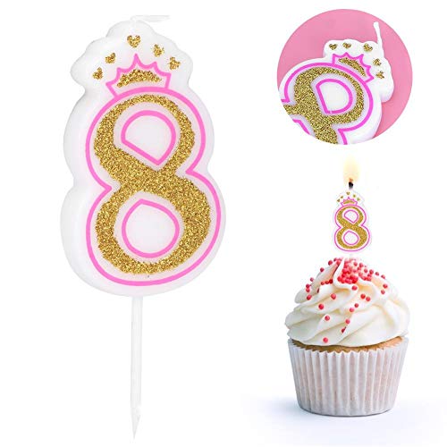 Aigend Vela para Pastel - Vela de cumpleaños para niñas y niños nuevos, Corona de Fiesta, Velas para Pastel sin Humo, números de 0 a 8 años(01)