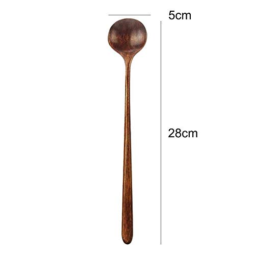 AISE 1pc Cucharas largas Estilo coreano de madera 10.9 pulgadas 100% de madera natural Cucharas redondas de mango largo para cocinar en sopa Mezclador