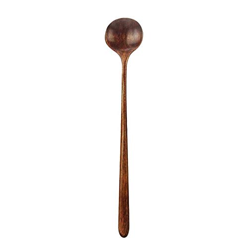 AISE 1pc Cucharas largas Estilo coreano de madera 10.9 pulgadas 100% de madera natural Cucharas redondas de mango largo para cocinar en sopa Mezclador