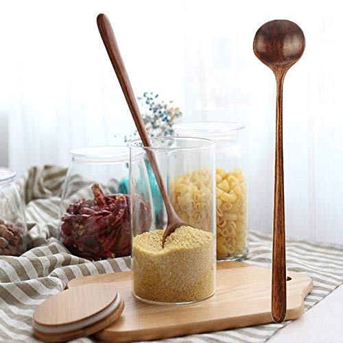AISE 1pc Cucharas largas Estilo coreano de madera 10.9 pulgadas 100% de madera natural Cucharas redondas de mango largo para cocinar en sopa Mezclador