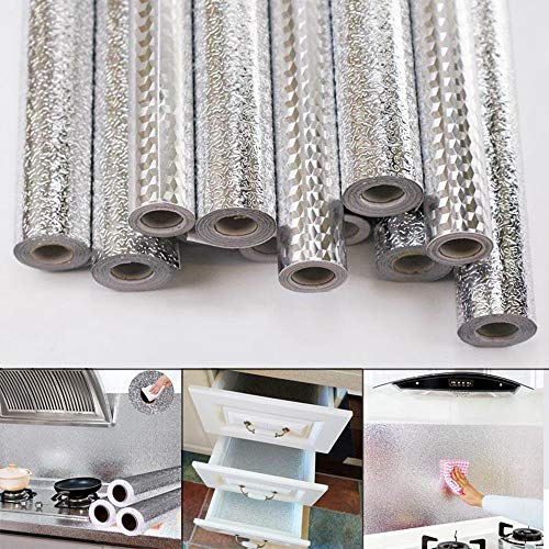 AISE Cocina Estufa de Pared Papel de Aluminio Pegatinas a Prueba de Aceite Antiincrustante Papel Tapiz Recortable Autoadhesivo de Alta Temperatura