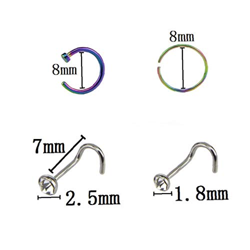Aisoway 22piece del Anillo De Nariz del Aro De La Nariz Anillos Pernos Prisioneros Piercing del Aro De La Joyería Anillos De Nariz De Acero Inoxidable