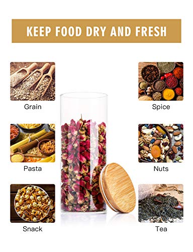 Aitsite 5PCS Tarro de Vidrio de Almacenamiento Juego de Recipientes Herméticos Tarros de Cristal con Tapa Tarro de Granos Transparente Contenedores de Alimentos Cristal sin BPA