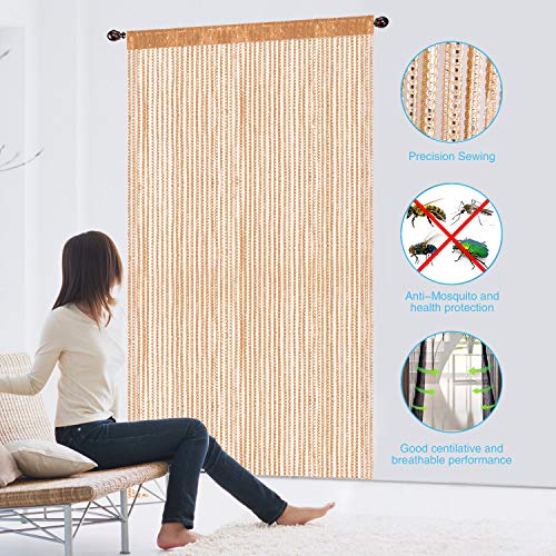 AIZESI - Cortina de Tiras para Puerta o Ventana, protección contra Insectos, Moscas, Panel Divisor Puertas o Ventanas, Tela, Dorado, 39"x78.5"