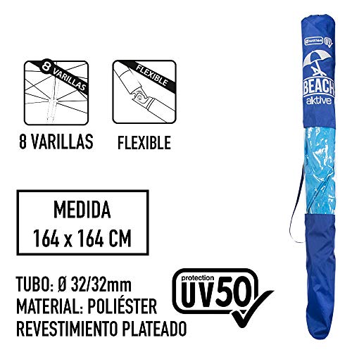 Aktive 62107 - Sombrilla cuadrada 164x164 cm protección UV50 Beach - Azul