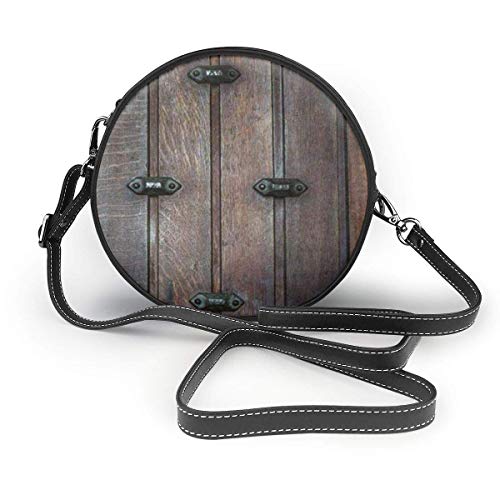Alan Connie Puerta de madera vieja, tablones rústicos, bandolera de granero, bolso redondo, bolsos de cuero PU, bolso de mensajero para mujer