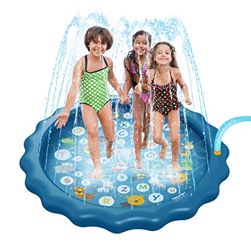 Alfombrilla de Riego Alfombra de Juego de Salpicadura Niños Estera de Juego de Agua para Niños Piscina de Chapoteo de Verano Fuente de Riego de Fiesta Al Aire Libre Juguete de Riego 68In