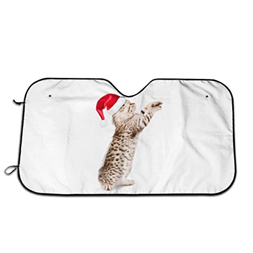 Alice Eva Bengala Gato Sombrero de Navidad Parabrisas del Coche Sombrilla Ventana Sombrilla Mantiene el vehículo Fresco Universal 140X76CM