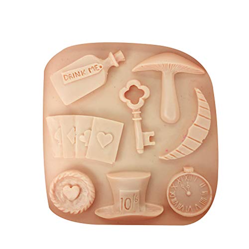 Alice Wonder 3D Poker Key Clock Mushroom Fondant Herramientas De Decoración De Pasteles Moldes para Pasteles Silicona Chocolate Moldes De Arcilla De Caramelo