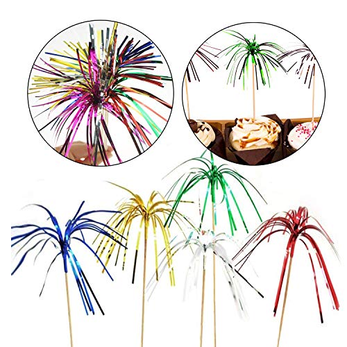 Allazone 120 Pz Fuegos Artificiales Palillos de Cóctel Brochetas, 23CM Fuegos Artificiales Decoraciones para Tarta para Decoración de Pasteles, Artículos para Fiestas, Decoración Navideña