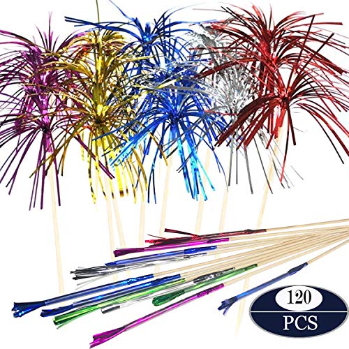 Allazone 120 Pz Fuegos Artificiales Palillos de Cóctel Brochetas, 23CM Fuegos Artificiales Decoraciones para Tarta para Decoración de Pasteles, Artículos para Fiestas, Decoración Navideña