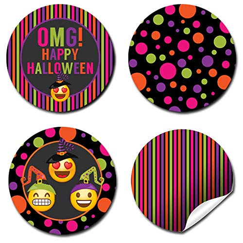 AmandaCreation - Etiquetas adhesivas para fiesta de Halloween, diseño de emoticonos de neón, 300 círculos, tamaño 1,9 cm, ideal para regalos de fiesta, sellos de sobres y bolsas de regalo