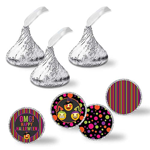AmandaCreation - Etiquetas adhesivas para fiesta de Halloween, diseño de emoticonos de neón, 300 círculos, tamaño 1,9 cm, ideal para regalos de fiesta, sellos de sobres y bolsas de regalo
