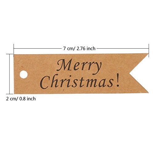 Amaza 150pcs Etiquetas de Papel Kraft 7cm x 2cm Gift Tags Navidad Regalos con 30m Cordel de Yute Navidad Decoracion Arbol (Marrón)