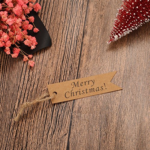 Amaza 150pcs Etiquetas de Papel Kraft 7cm x 2cm Gift Tags Navidad Regalos con 30m Cordel de Yute Navidad Decoracion Arbol (Marrón)
