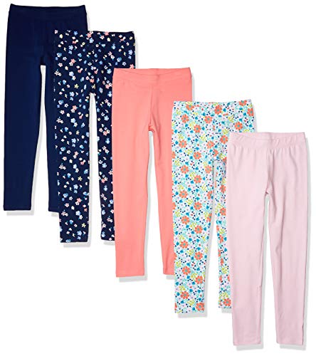 Amazon Essentials 5-Pack Girls Legging Leggings-Pants, Paquete de 5 Flores, 6-7 años, Pack de 5