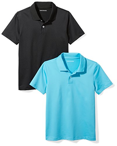 Amazon Essentials Performance Polo (2 Pack) Shirts, Agua/Negro, S