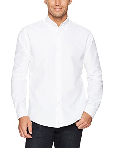 Amazon Essentials Regular-Fit Long-Sleeve Solid Oxford Shirt Camisa, Blanco (White), Small