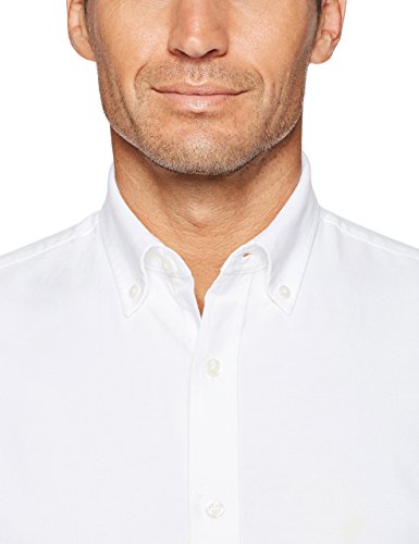 Amazon Essentials Regular-Fit Long-Sleeve Solid Oxford Shirt Camisa, Blanco (White), Small