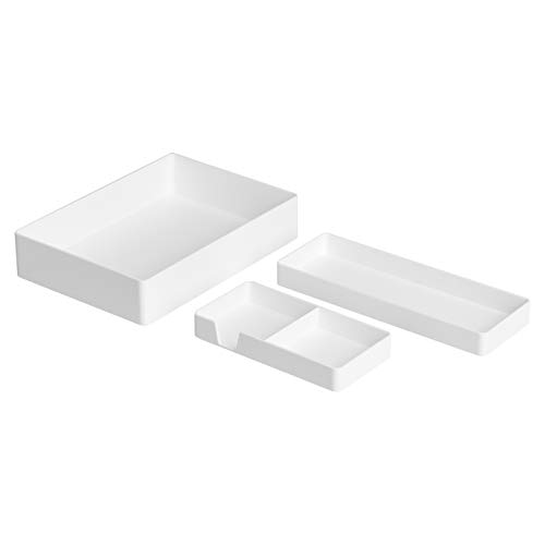 AmazonBasics Paquete de organizadores de plástico, bandeja para accesorios, media bandeja para accesorios y bandeja pequeña, blanco