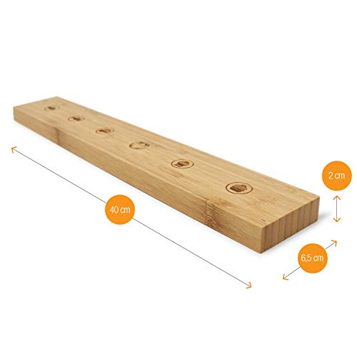 Amazy - Listón magnético para cuchillos + 15 etiquetas de tiza – Práctica barra magnética de madera de bambú maciza para un almacenamiento seguro de sus cuchillos de cocina sin cuchillos