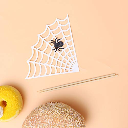 Amosfun 6Pcs Halloween Cupcake Topper Spider Web Cake Topper Halloween Party Supplies