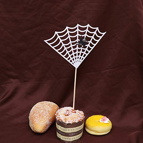 Amosfun 6Pcs Halloween Cupcake Topper Spider Web Cake Topper Halloween Party Supplies