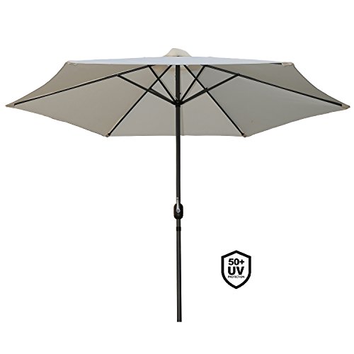Angel Living 300cm Parasol de Aluminio con Inclinación, con Manivela, Sombrilla con Mástil de Aluminio de 38mm para Patio Terraza Playa (Crema)