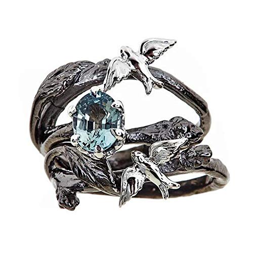 Anillo Cheryl árbol Partido de la Hoja Aves Negro Norri Set 6/7/8/9/10 Anillos de Calibre para Mujeres joyería del Partido, 6, Azul