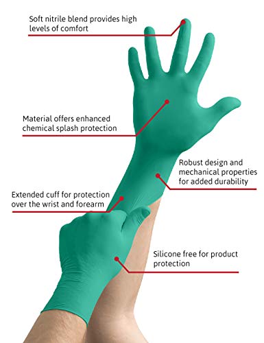 Ansell TouchNTuff 92-605 Guantes Desechables de Nitrilo, Sectores Químico, de Manipulación de Alimentos, Mecánico, verde, Tamaño 9.5-10 (caja de 100 guantes)