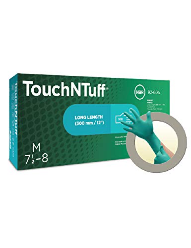 Ansell TouchNTuff 92-605 Guantes Desechables de Nitrilo, Sectores Químico, de Manipulación de Alimentos, Mecánico, verde, Tamaño 9.5-10 (caja de 100 guantes)