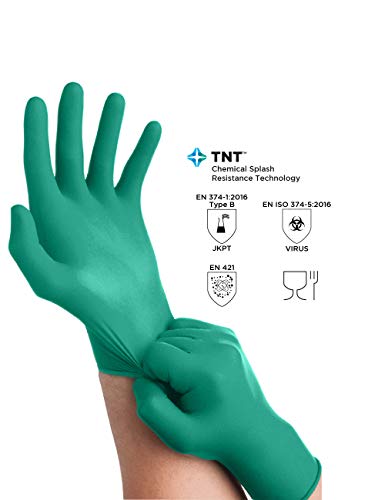 Ansell TouchNTuff 92-605 Guantes Desechables de Nitrilo, Sectores Químico, de Manipulación de Alimentos, Mecánico, verde, Tamaño 9.5-10 (caja de 100 guantes)