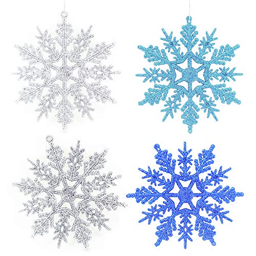 Anyasen 36 Piezas Copos de Nieve para Árbol de Navidad Adornos Plásticos de Copo de Nieve Copo de Nieve Colgante Purpurina Decoración para Árbol de Navidad Decoración de Fiesta de Navidad, 4 Colores