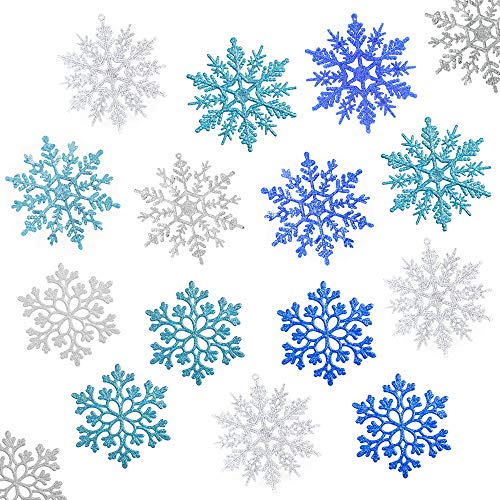 Anyasen 36 Piezas Copos de Nieve para Árbol de Navidad Adornos Plásticos de Copo de Nieve Copo de Nieve Colgante Purpurina Decoración para Árbol de Navidad Decoración de Fiesta de Navidad, 4 Colores