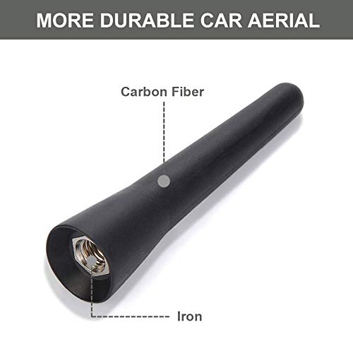 AOBETAK Car Aerial - Antena corta universal de coche, 2,5", pequeño accesorio para radio de coche, entradas FM/AM, tornillos M5 M6, 6,5 cm, color negro