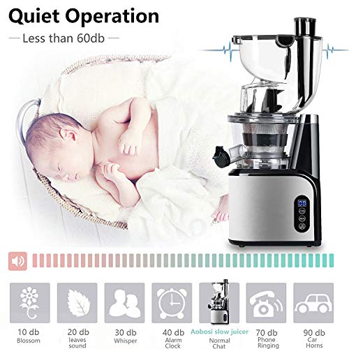 Aobosi Slow Juicer Licuadora para Fruta y Verdura de Prensado en Frio Extractor de Jugos para Fruta Entera con Baja Velocidad de 45RPM Tapa Antigoteo Sin BPA Incluye Frascos y Cepillo