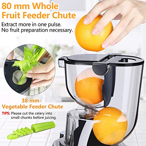 Aobosi Slow Juicer Licuadora para Fruta y Verdura de Prensado en Frio Extractor de Jugos para Fruta Entera con Baja Velocidad de 45RPM Tapa Antigoteo Sin BPA Incluye Frascos y Cepillo