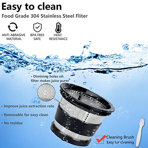 Aobosi Slow Juicer Licuadora para Fruta y Verdura de Prensado en Frio Extractor de Jugos para Fruta Entera con Baja Velocidad de 45RPM Tapa Antigoteo Sin BPA Incluye Frascos y Cepillo