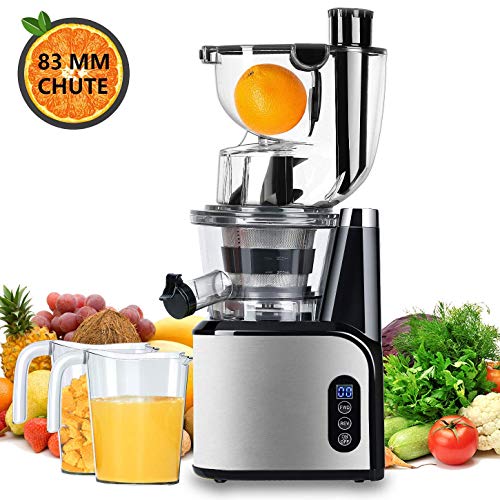 Aobosi Slow Juicer Licuadora para Fruta y Verdura de Prensado en Frio Extractor de Jugos para Fruta Entera con Baja Velocidad de 45RPM Tapa Antigoteo Sin BPA Incluye Frascos y Cepillo