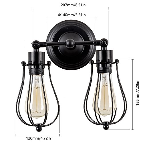 Apliques de Pared Vintage Adjustable Metal Lampara Rustica Retro Lámpara Industrial de Pared 2 luces para la Salon, Cocina, Desván, Restaurante, Cafe Decoración(Bombillas No Incluidas)(Negro Moderno)