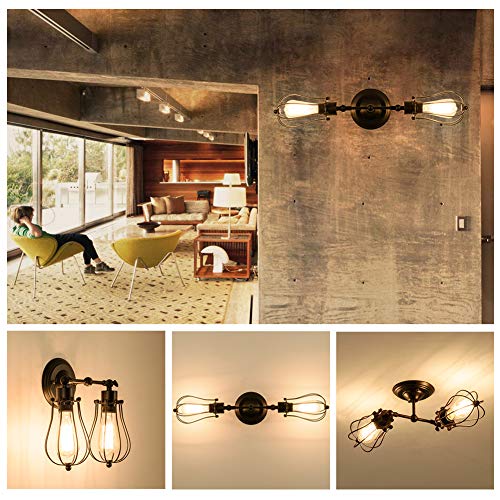 Apliques de Pared Vintage Adjustable Metal Lampara Rustica Retro Lámpara Industrial de Pared 2 luces para la Salon, Cocina, Desván, Restaurante, Cafe Decoración(Bombillas No Incluidas)(Negro Moderno)