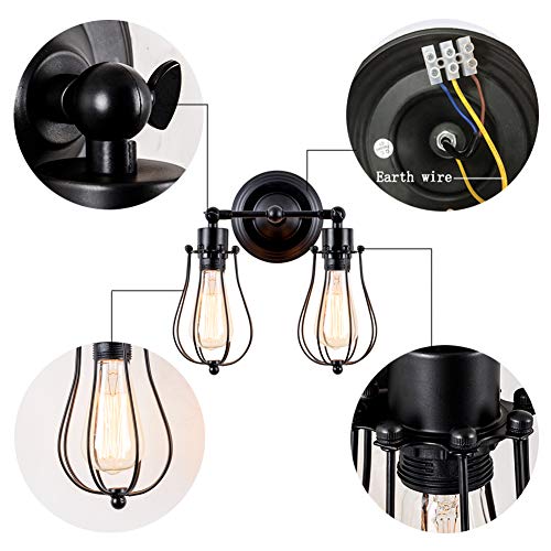 Apliques de Pared Vintage Adjustable Metal Lampara Rustica Retro Lámpara Industrial de Pared 2 luces para la Salon, Cocina, Desván, Restaurante, Cafe Decoración(Bombillas No Incluidas)(Negro Moderno)