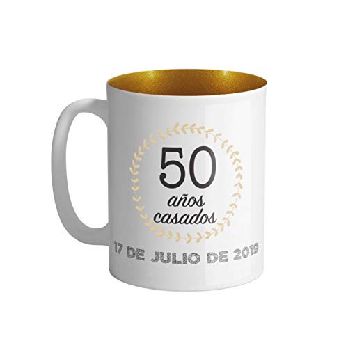 AR Regalos Taza Bodas de Oro Personalizada, Interior Purpurina | Detalle para Bodas de Oro