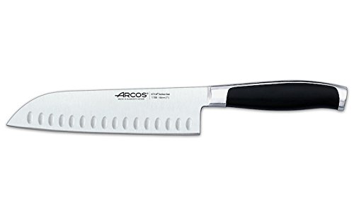 Arcos Serie Kyoto - Cuchillo Santoku Cuchillo Asiático - Hoja de Acero Inoxidable Forjado Nitrum 185 mm - Mango de Polioximetileno (Pom) Color Negro