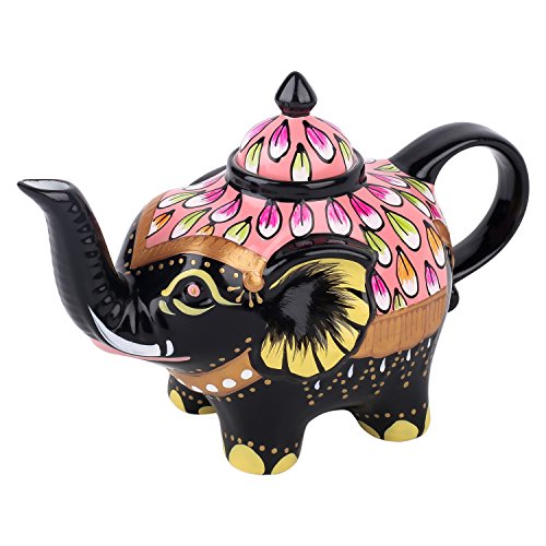 Artvigor Tetera de Café/Té de Porcelana del Diseño del Elefante Pintada a Mano, Tetera de Cerámica de 800 ml, Decoración de la Mesa para Hogar, Cocina, Cafetería, Restaurante - Negro y Morado
