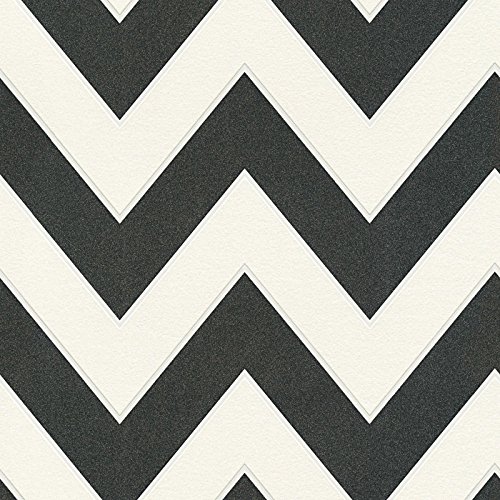 A.S. Creation 34775-1 Papel pintado con diseño de Chevron, Brillantina blanca y negra, 10,05 x 0,53 m