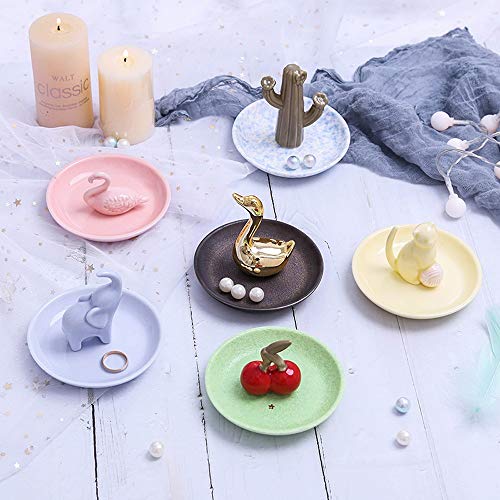 Asttic Anillo elefante sostenedor del plato de la placa de cerámica joyería de stands placas de almacenamiento Plato de la baratija de bandejas redondas blancas for la celebración de pequeños Joyas An
