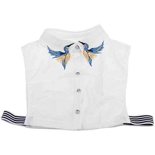 ATATMOUNT Camisa de Mujer Corbata de Cuello Falso Moda Bordado de pájaro Pesado Costura de Cristal Collar Desmontable Cuello Falso Blusa de Solapa Top Ropa de Mujer Accesorios